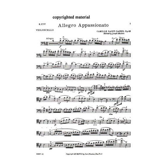 Saint-Saens, Camille - Allegro Appassionato, Op 43 - for Cello and Piano - edited by Joseph Malkin - Carl Fischer