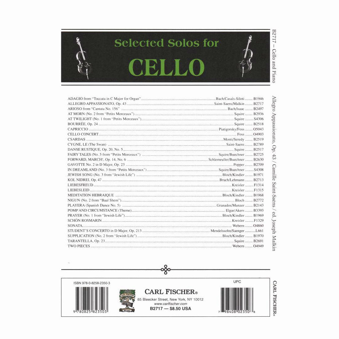 Saint-Saens, Camille - Allegro Appassionato, Op 43 - for Cello and Piano - edited by Joseph Malkin - Carl Fischer