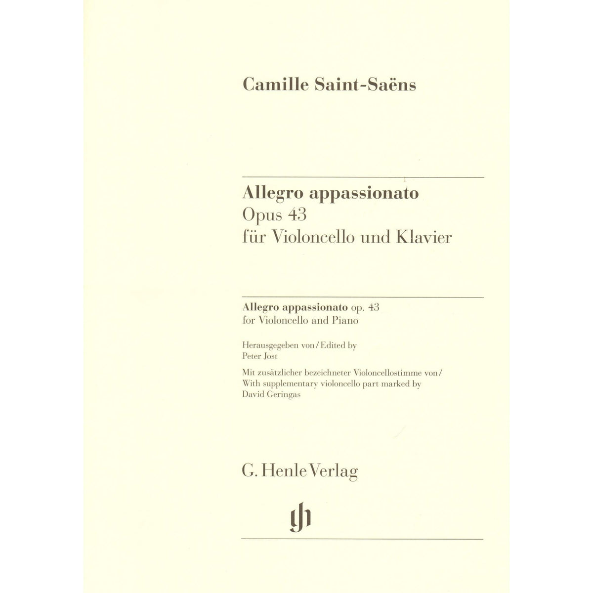 Saint-Saëns, Camille - Allegro Appassionato, Opus 43 - for Cello and Piano - edited by Jost and Geringas - G. Henle Verlag URTEXT