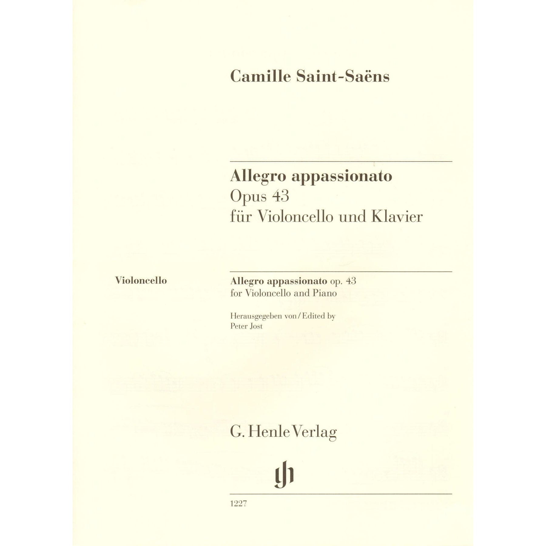 Saint-Saëns, Camille - Allegro Appassionato, Opus 43 - for Cello and Piano - edited by Jost and Geringas - G. Henle Verlag URTEXT