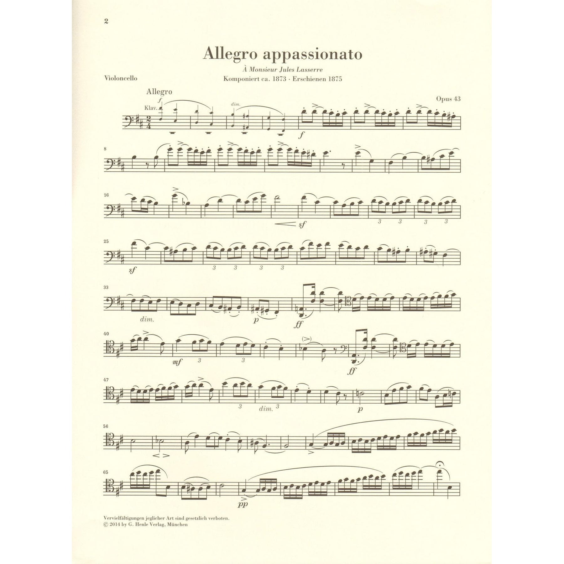 Saint-Saëns, Camille - Allegro Appassionato, Opus 43 - for Cello and Piano - edited by Jost and Geringas - G. Henle Verlag URTEXT