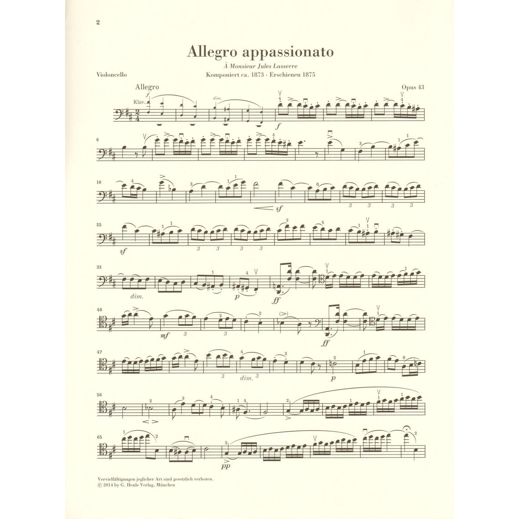 Saint-Saëns, Camille - Allegro Appassionato, Opus 43 - for Cello and Piano - edited by Jost and Geringas - G. Henle Verlag URTEXT