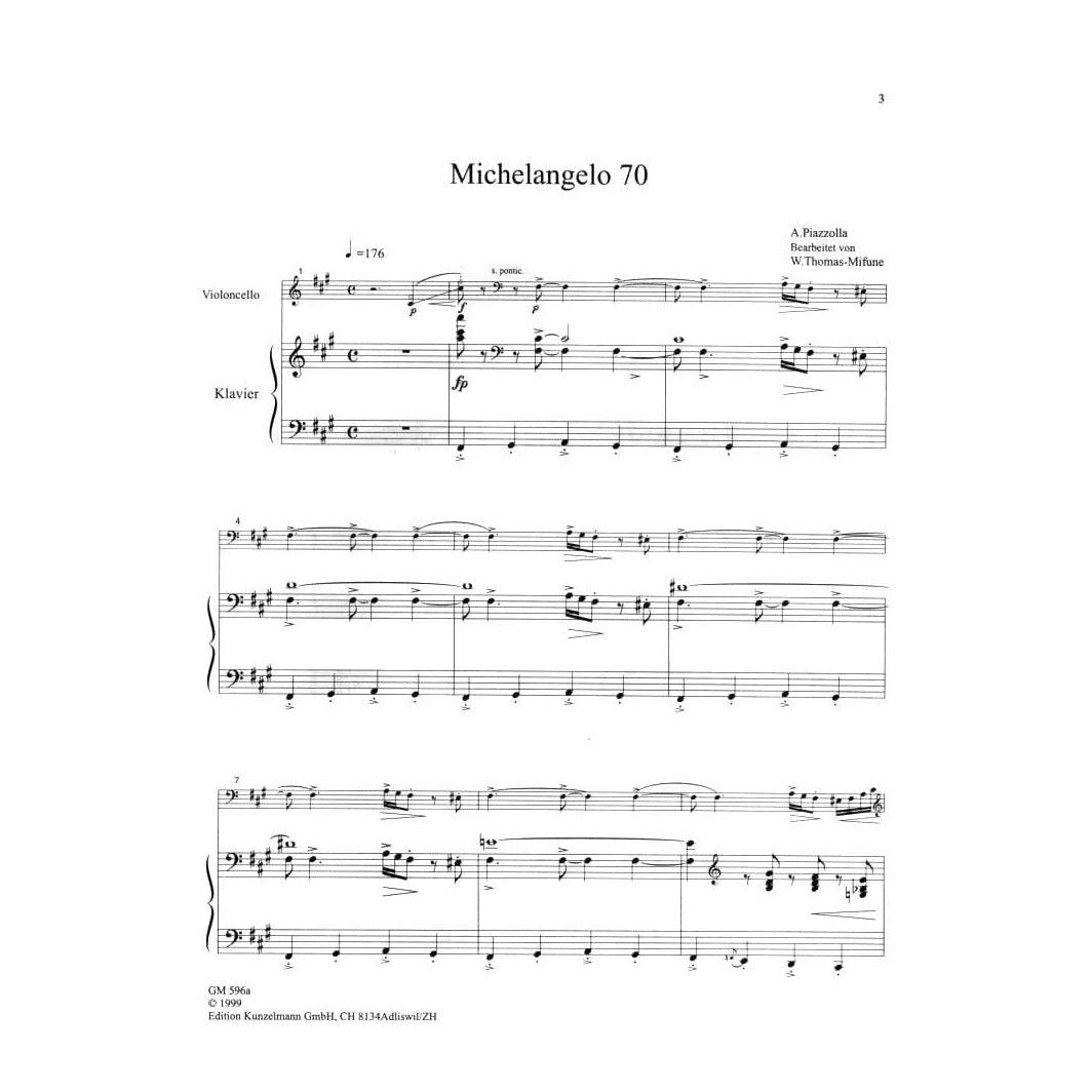 Piazzolla, Astor -3 Tangos for Cello and Piano - Kunzelmann
