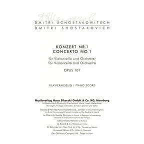 Shostakovich, Dmitri - Concerto No 1 in E flat Op 107 For Cello and Piano Published by Sikorski