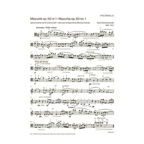 Szymanowski - Mazurkas, Op. 50, Nos. 1 and 2 - for Cello and Piano - edited by Jerzy Bauer - PWM Edition
