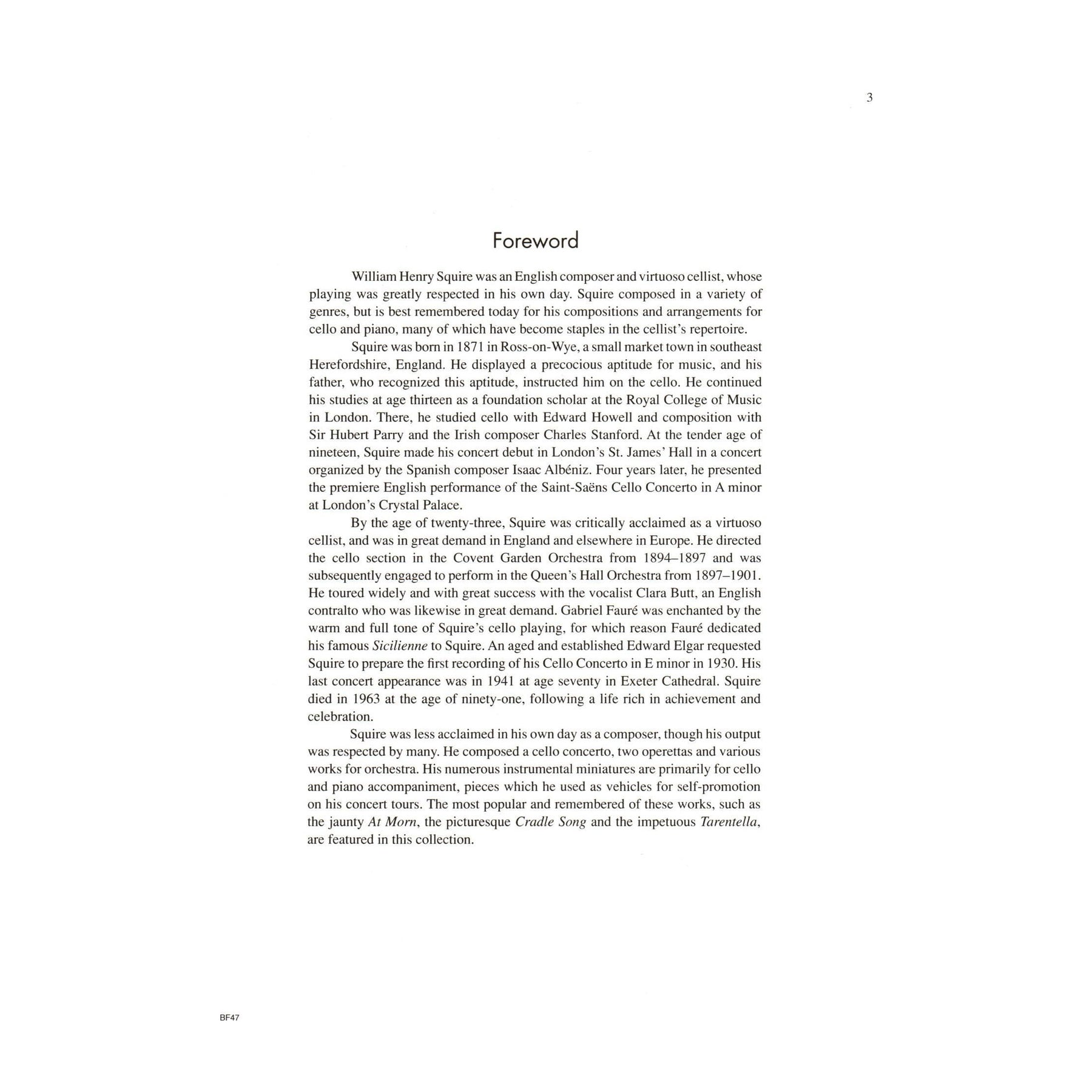 The Squire Cello Solo Collection - 8 Pieces by William Henry Squire - for Cello and Piano or Audio Accompaniment - Carl Fischer