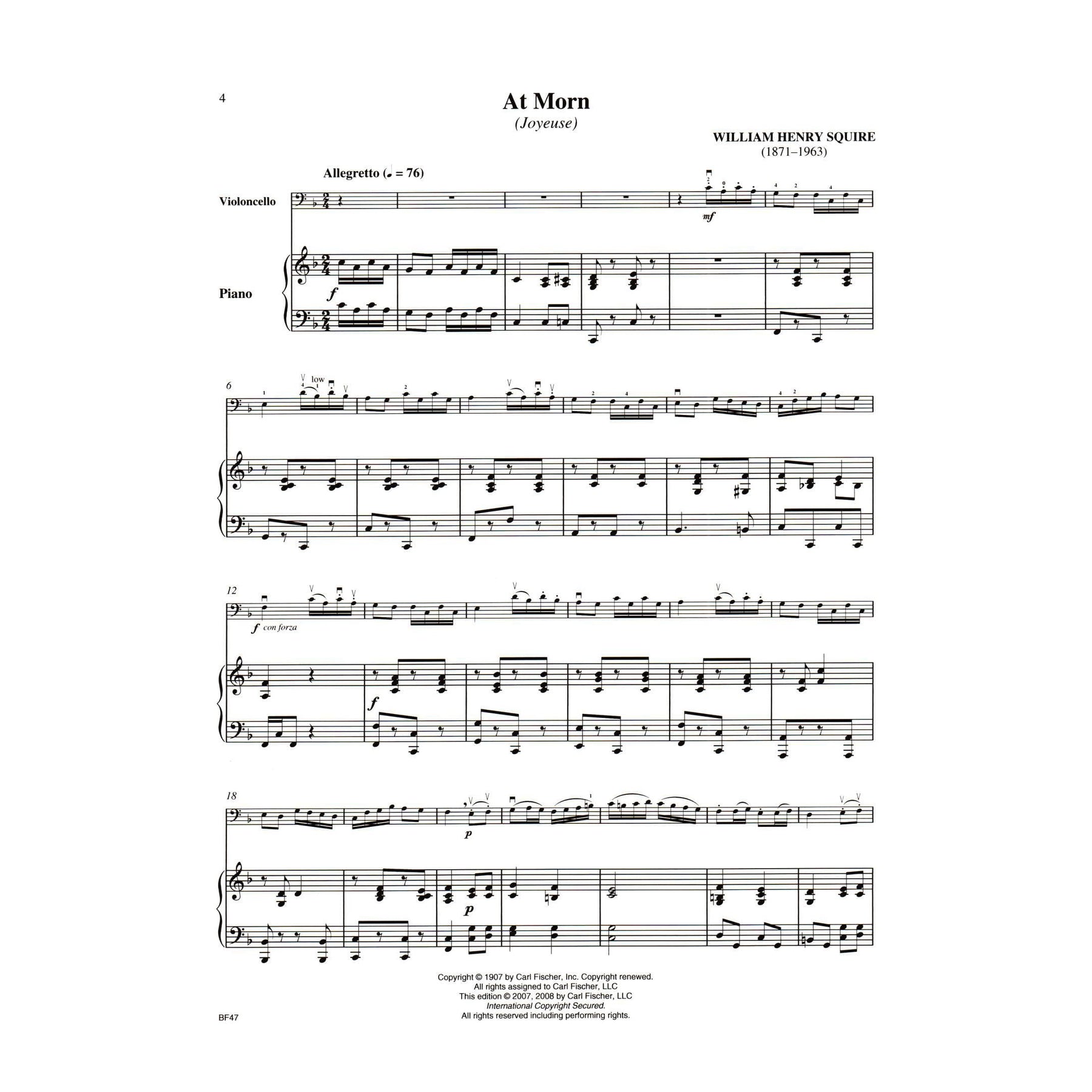The Squire Cello Solo Collection - 8 Pieces by William Henry Squire - for Cello and Piano or Audio Accompaniment - Carl Fischer