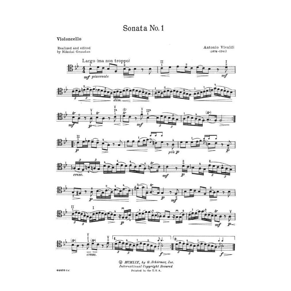 Vivaldi, Antonio - Six Sonatas F XIV Nos 1-6 For Cello and Piano Edited by Graudan Published by G Schirmer