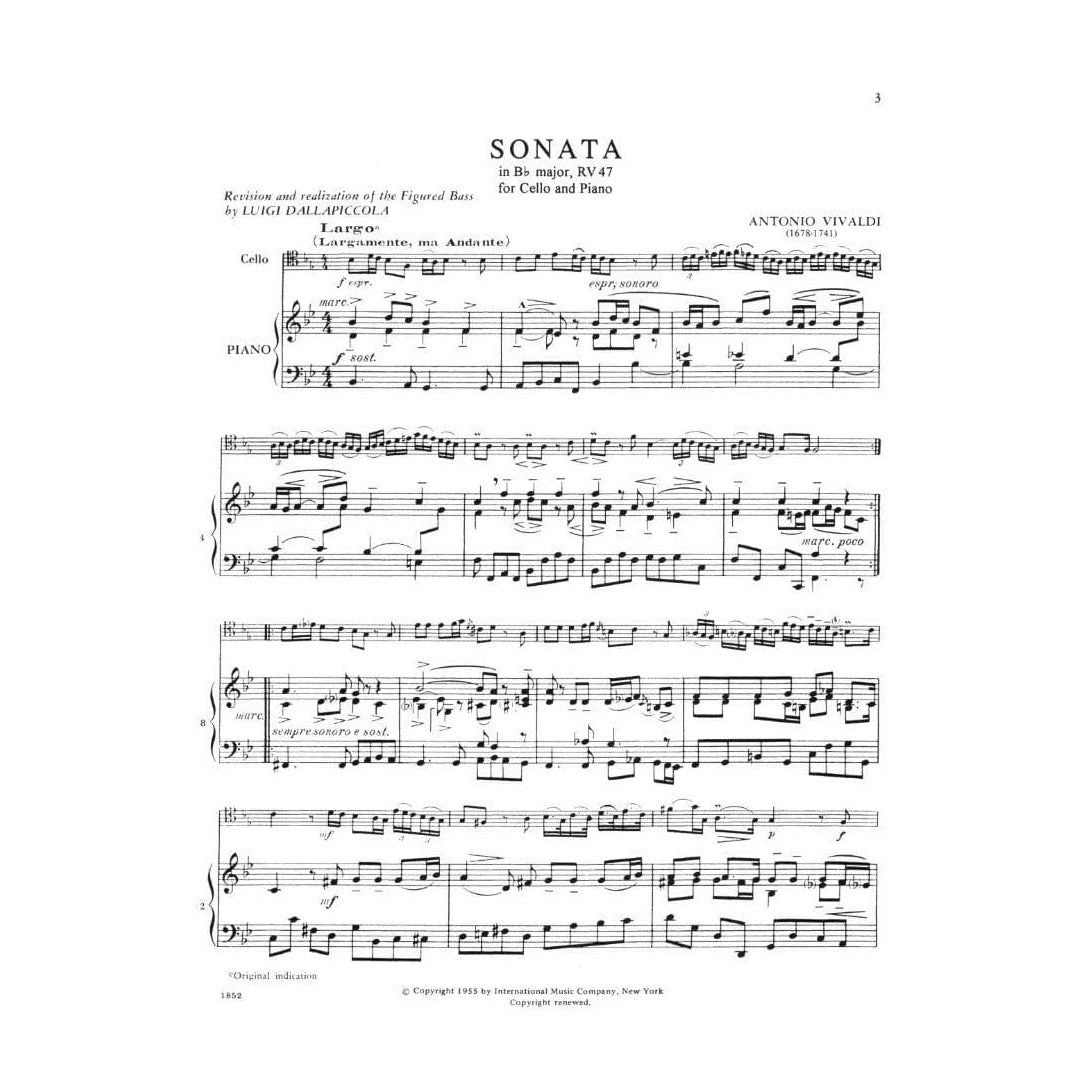 Vivaldi, Antonio - Six Sonatas F XIV Nos 1-6 For Cello and Piano Edited by Leonard Rose Published by International Music Company