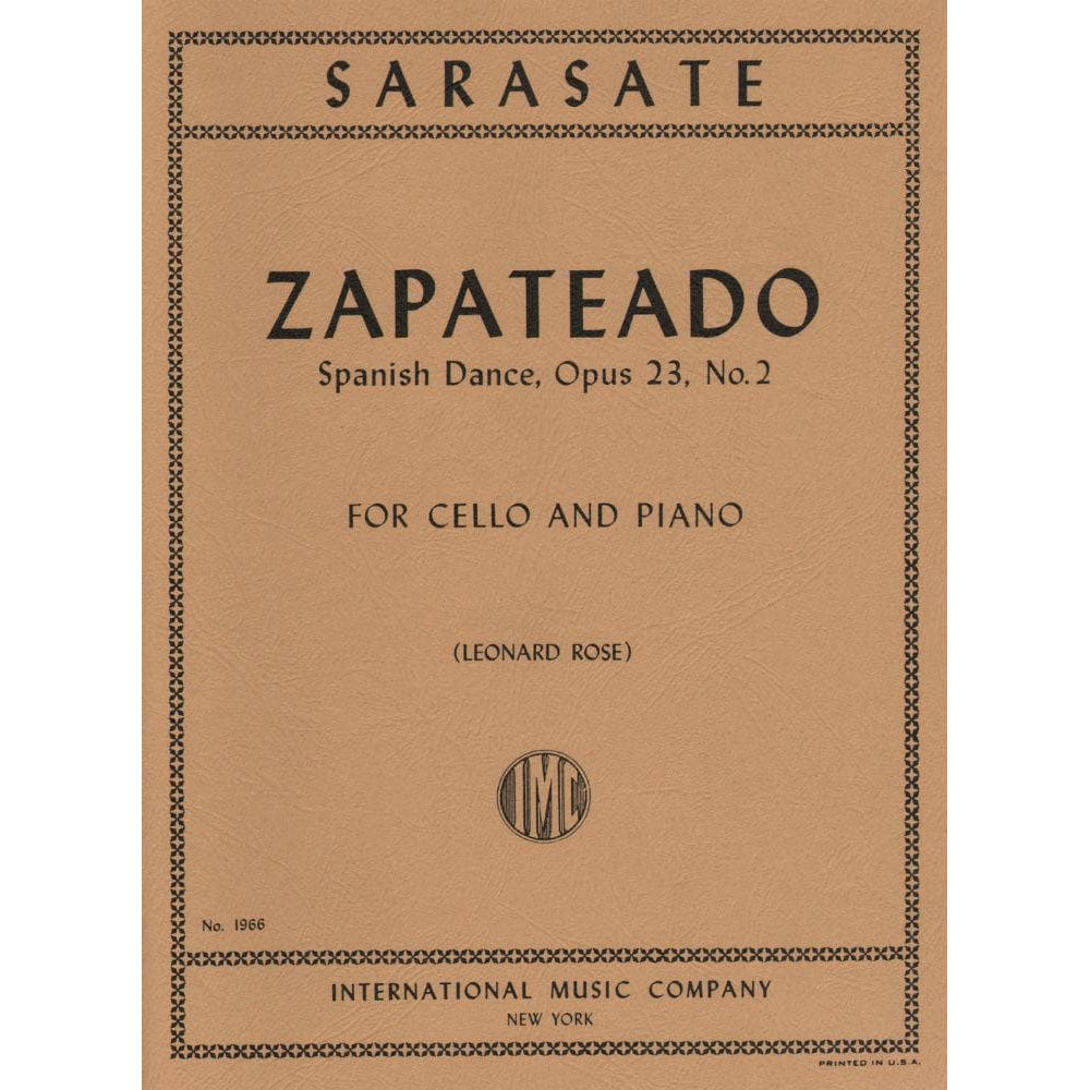 Sarasate, Pablo - Zapateado Op 23 No 2 For Cello and Piano Published by International Music Company