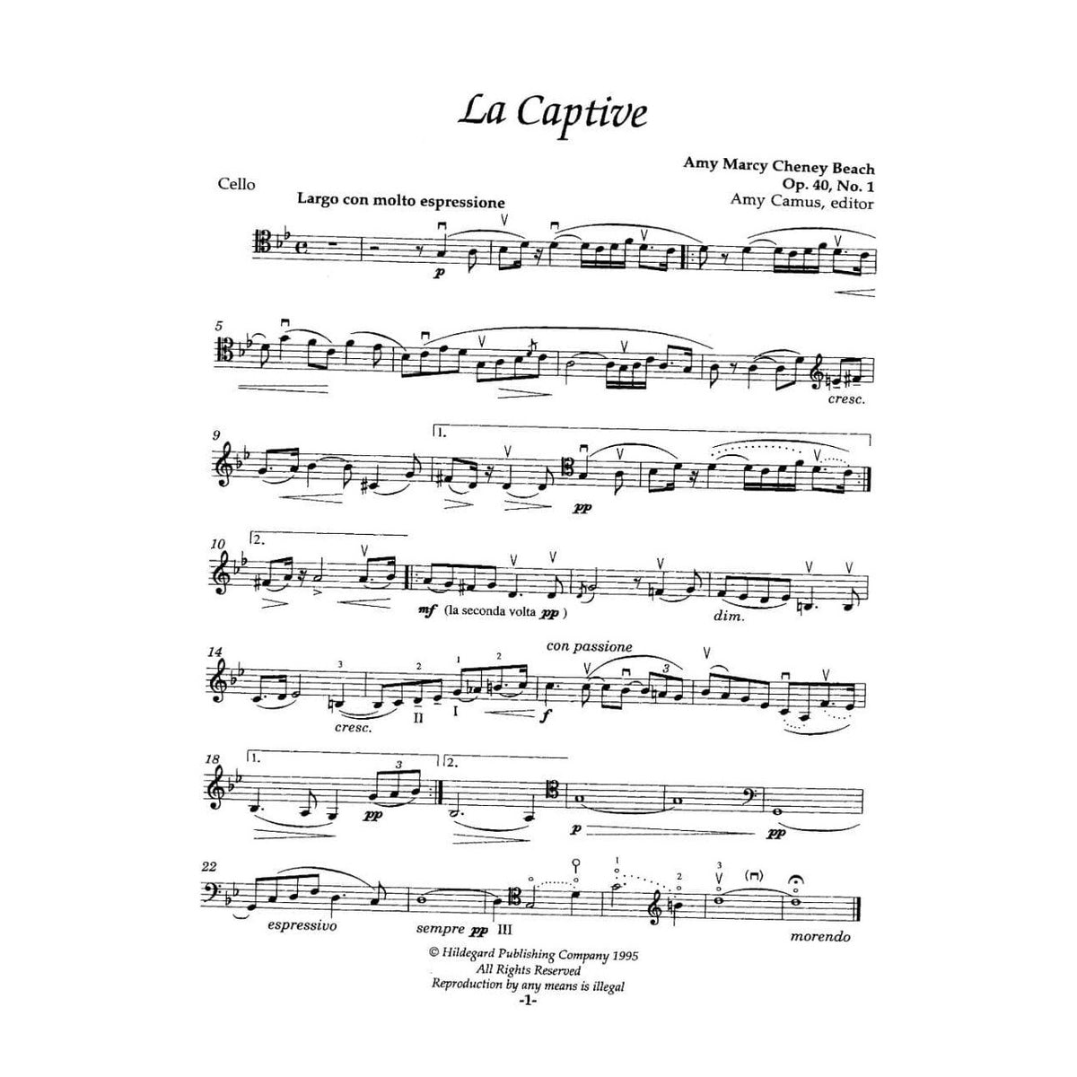 Beach, Amy - Five Pieces for Cello and Piano Op 15, 40, 151 - Hildegard Publishing