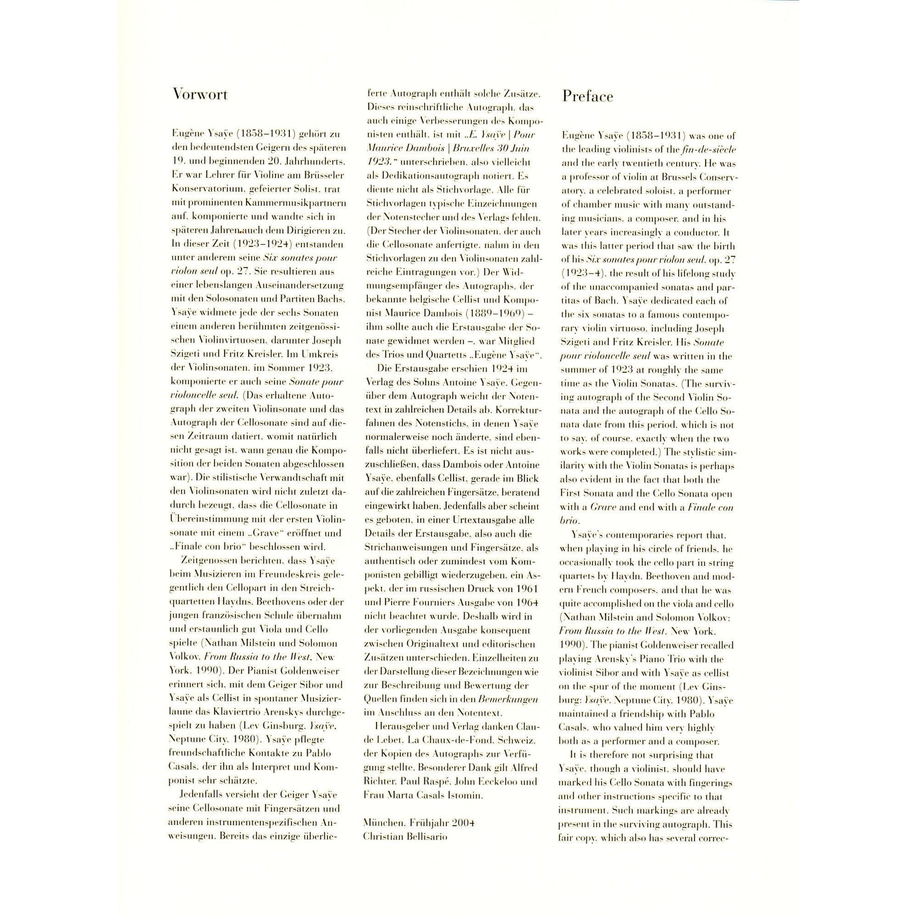 Ysaÿe, Eugène - Sonata for Solo Cello, Op 28 URTEXT Published by G Henle Verlag