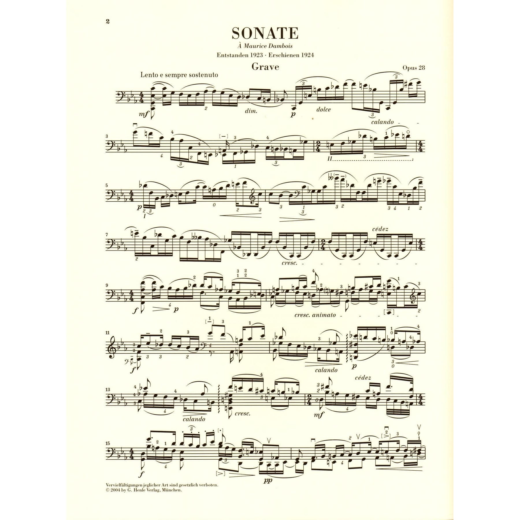 Ysaÿe, Eugène - Sonata for Solo Cello, Op 28 URTEXT Published by G Henle Verlag