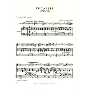 Rachmaninoff - Vocalise Op 34 No 14 For Cello Edited by Leonard Rose Published by International Music Company