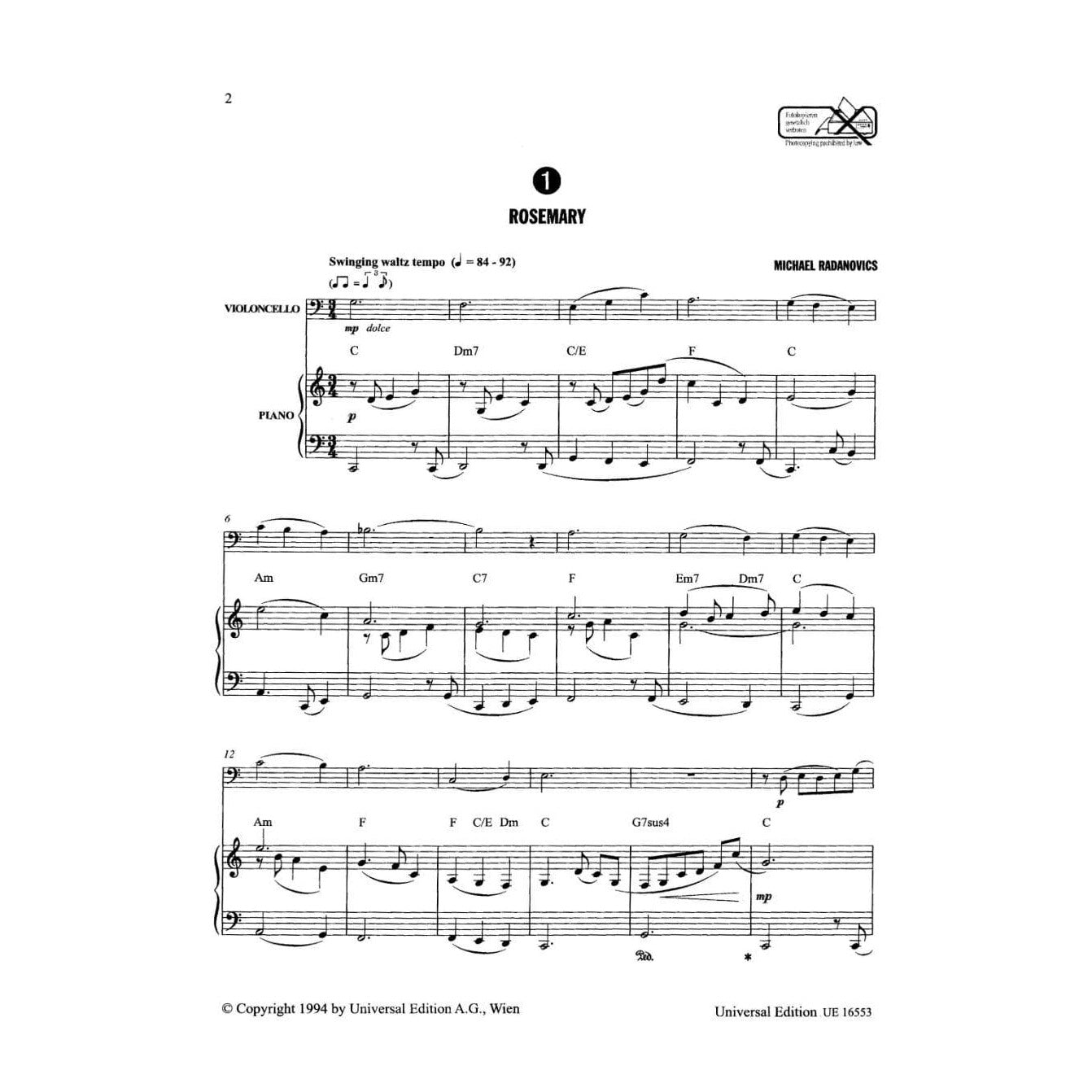 Radanovics - Jazzy Cello Volume 1 Published by Universal Edition Compoesd by Michael Radanovics