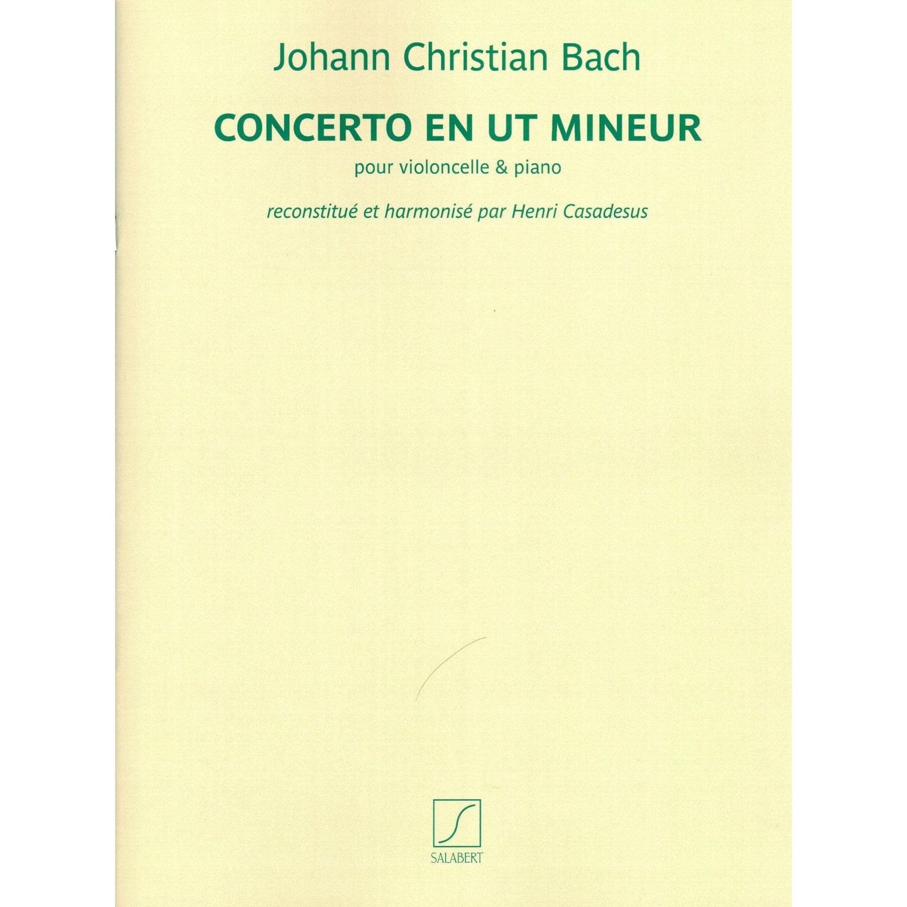 Bach, Johann Christian - Concerto in c minor - Cello and Piano - edited by Henri Casadesus and Maurice Maréchal - Editions Salabert