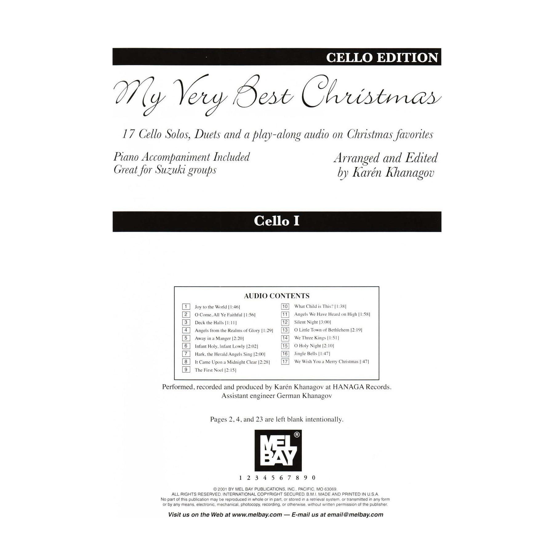 My Very Best Christmas - for One or Two Cellos and Piano - with Optional Online Audio - arranged by Karén Khanagov - Mel Bay Publications