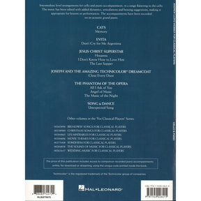 Andrew Lloyd Webber for Classical Players - Cello and Piano - with Online Audio Accompaniment/Sheet Music - Hal Leonard