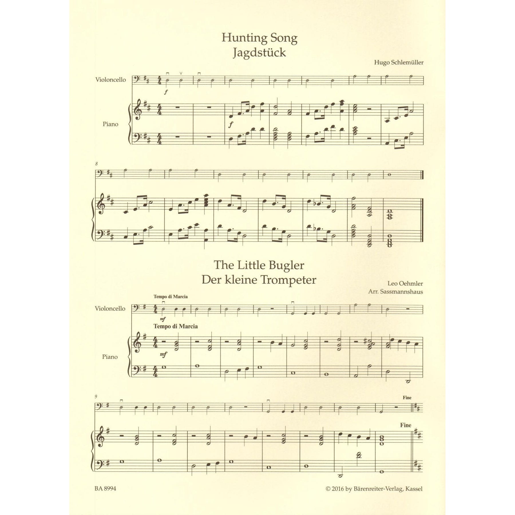 The Sassmannshaus Tradition - Cello Recital Album Volume 1 - 18 Recital Pieces in First Position - for Cello and Piano (or Two Celli) - published by Barenreiter