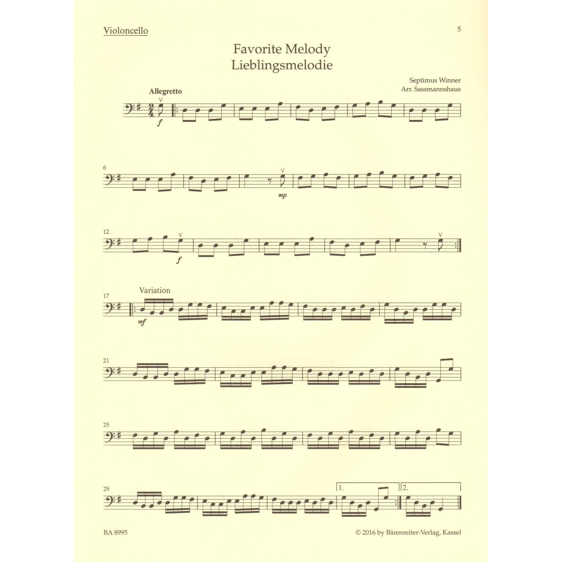 The Sassmannshaus Tradition - Cello Recital Album Volume 2 - 12 Recital Pieces in First Position - for Cello and Piano (or Two Celli)- published by Barenreiter