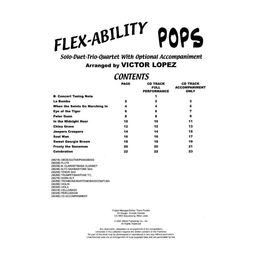 Victor Lopez - Flex Ability Pops, for Cello / Bass. For Solo, Duet, Trio, or Quartet with optional Piano Accompaniment. Published by Alfred Music.