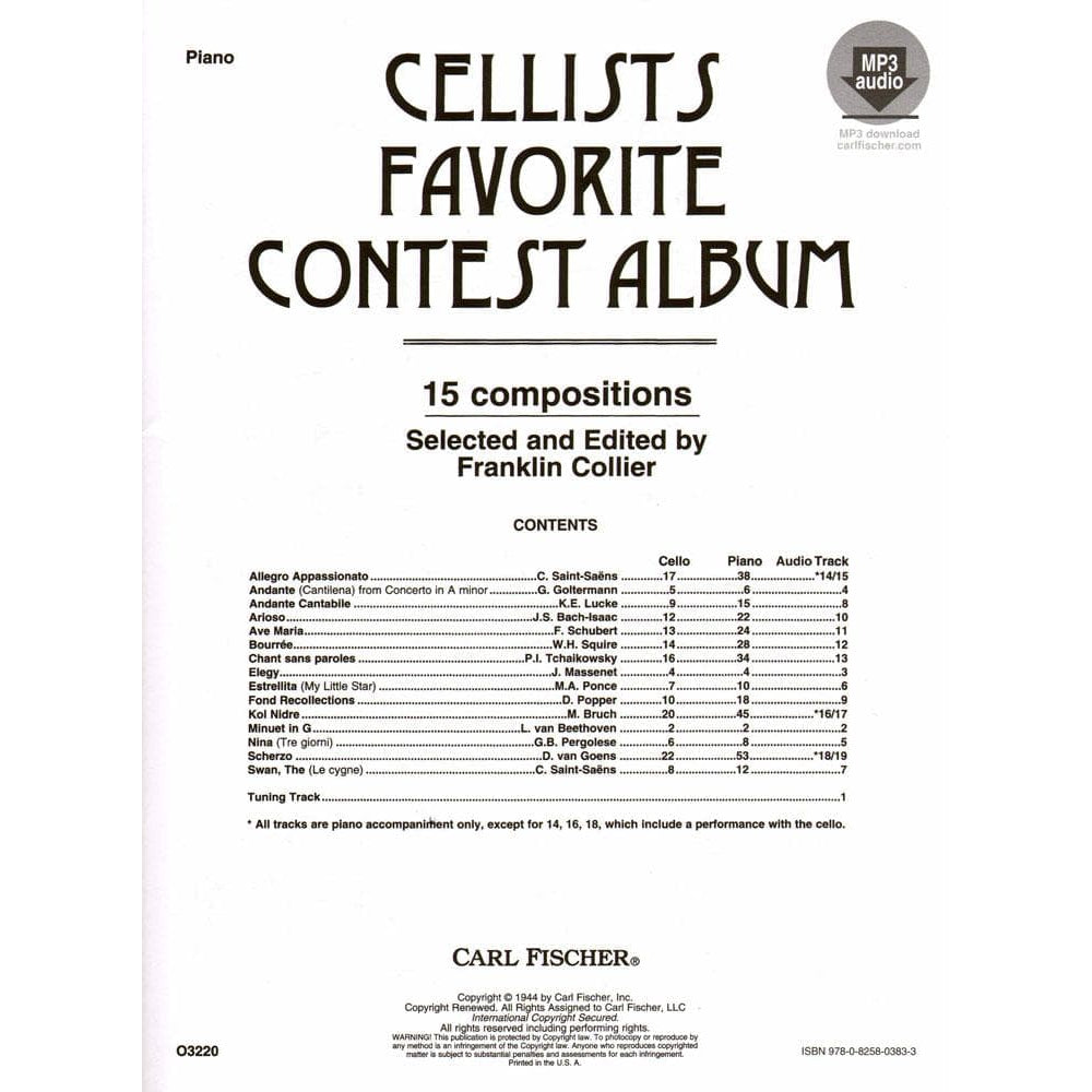 Cellist's Favorite Contest Album - Book and MP3 Audio - Edited by Collier - Fischer Edition