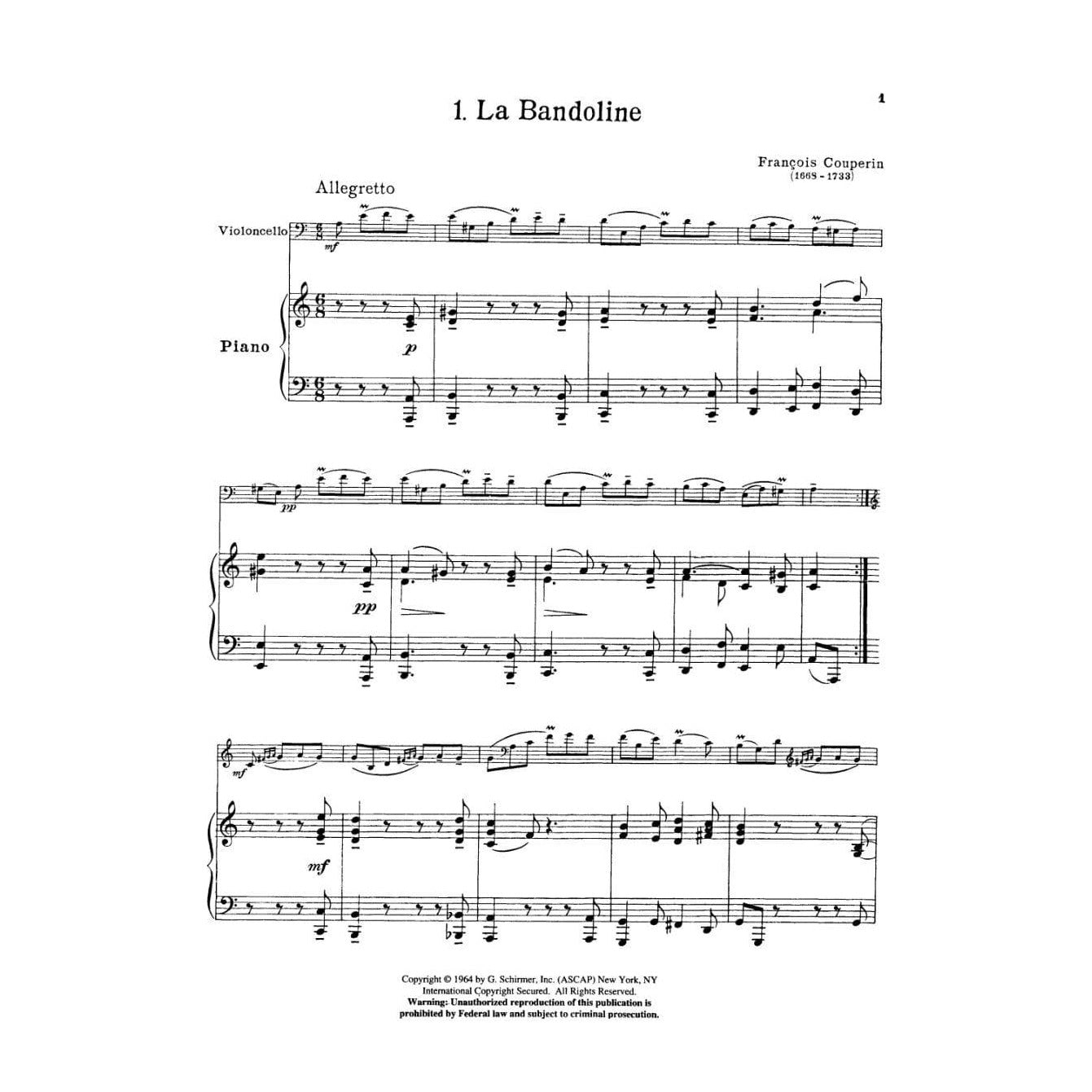 Cello Music By French Composers (from Couperin to Debussy) - Cello and Piano - selected and edited by Otto Deri - Schirmer Edition