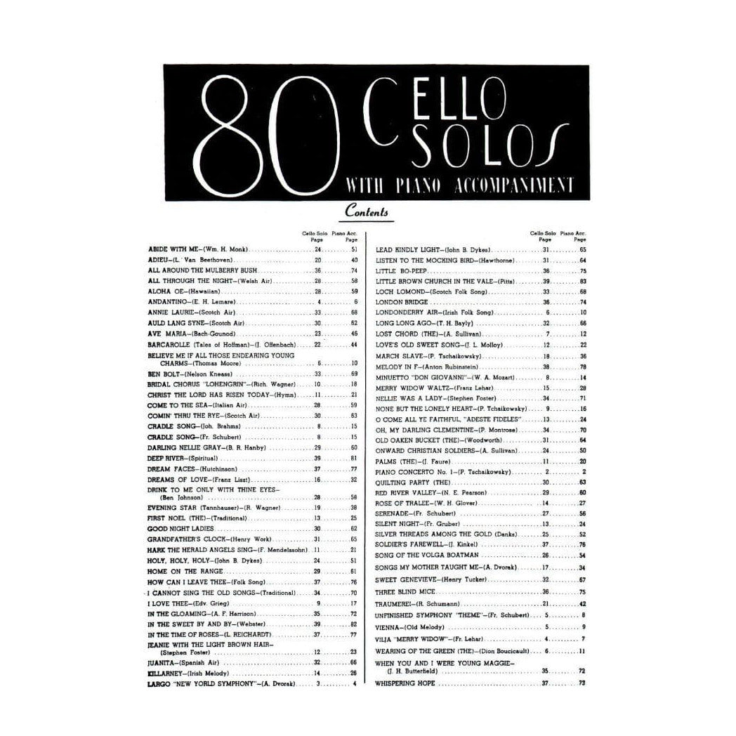 Eighty Cello Solos wth Piano Accompaniment - Cello and Piano - edited by Leoni - Belwin-Mills (Alfred Music Publishing)