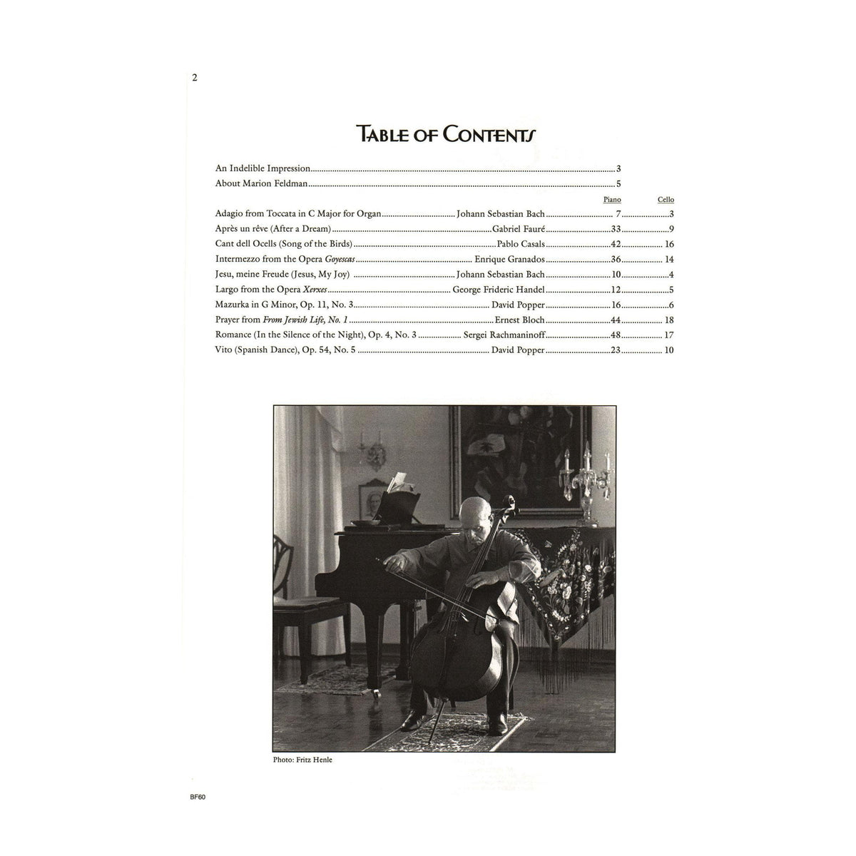 Pablo Casals - The Casals Legacy - 10 Solos for Cello and Piano - compiled by Marion Feldman - Carl Fischer Publications