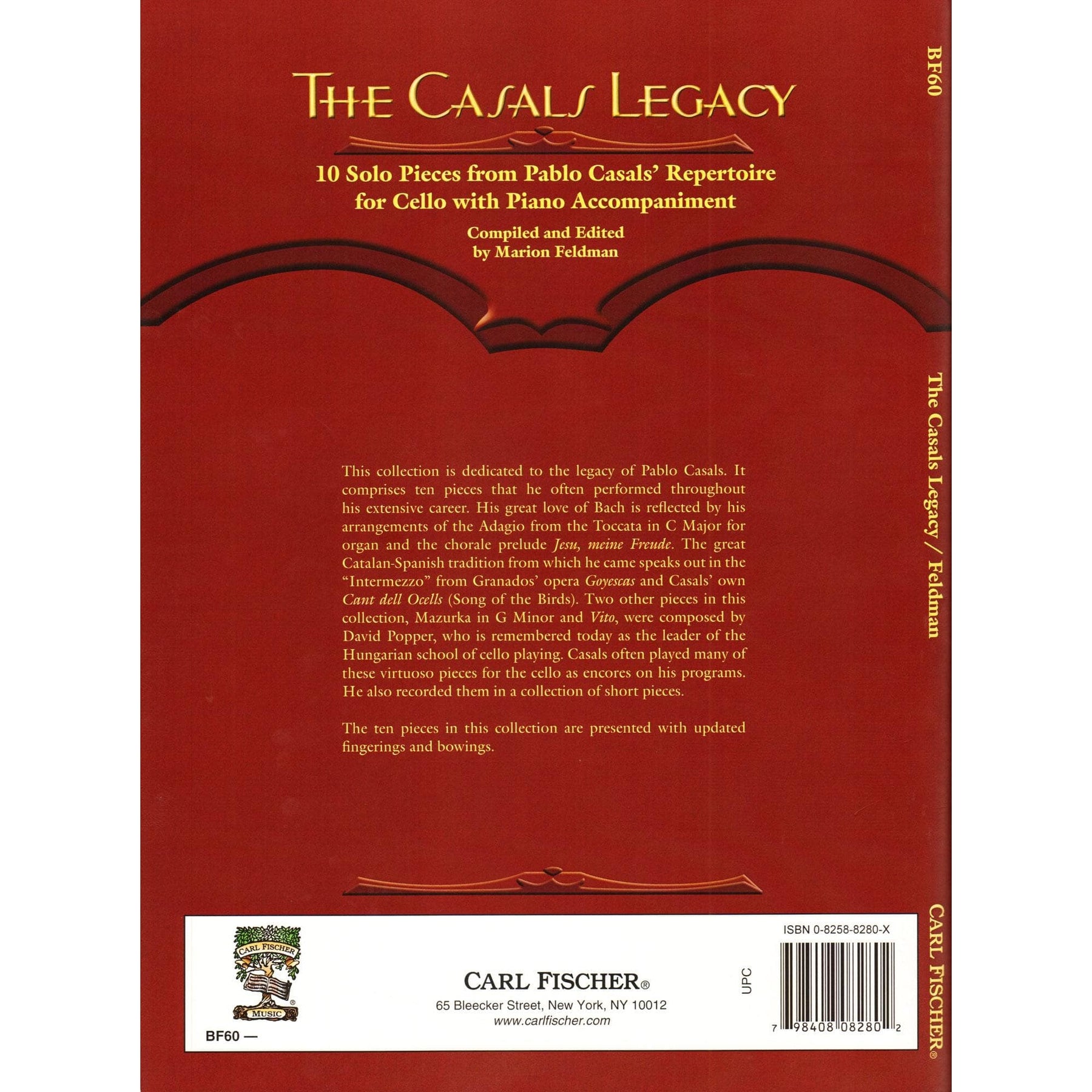 Pablo Casals - The Casals Legacy - 10 Solos for Cello and Piano - compiled by Marion Feldman - Carl Fischer Publications