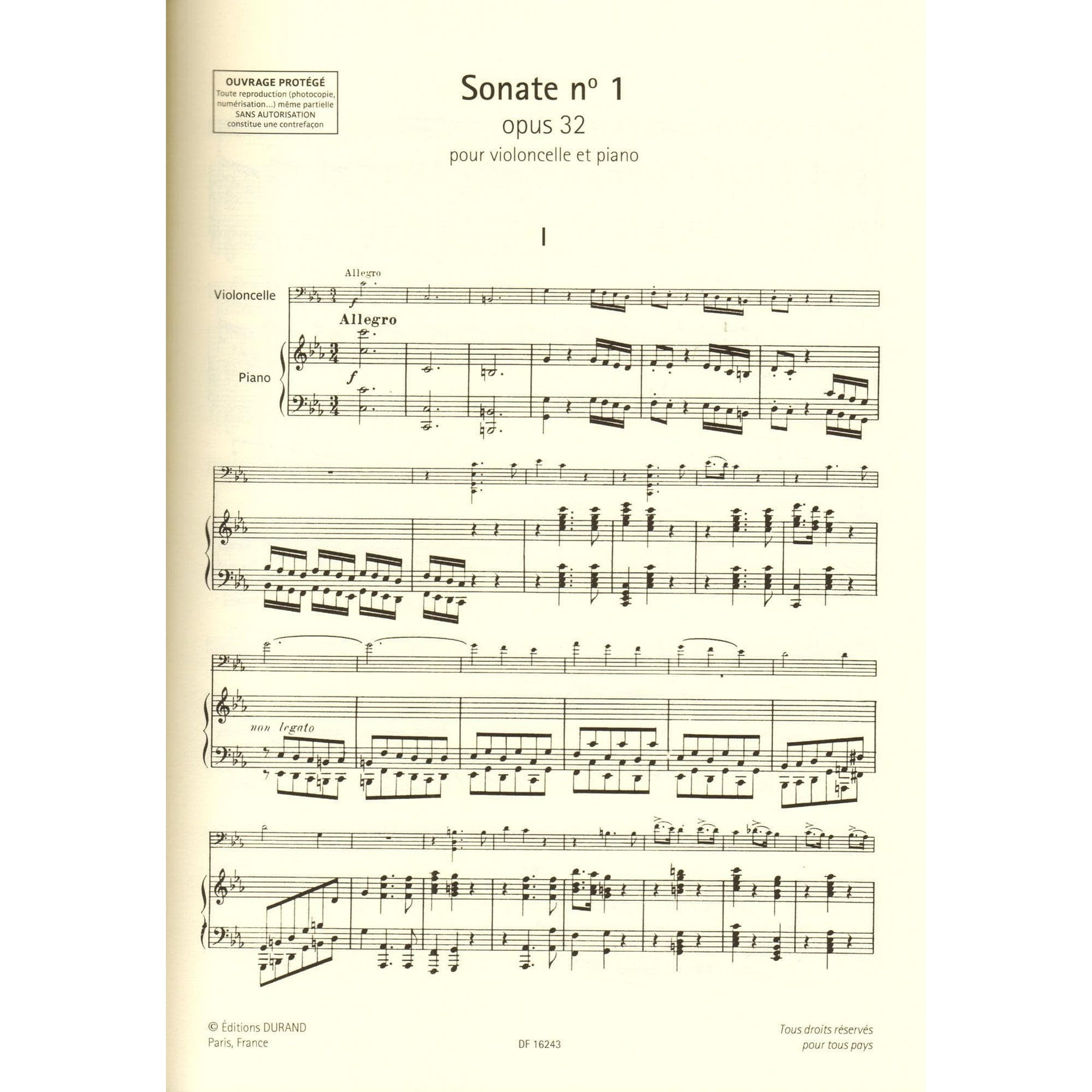 Saint-Saens, Camille - Collection for Cello: Volume II - Three Sonatas (opus 32, 123, 75) - for Cello and Piano - Durand