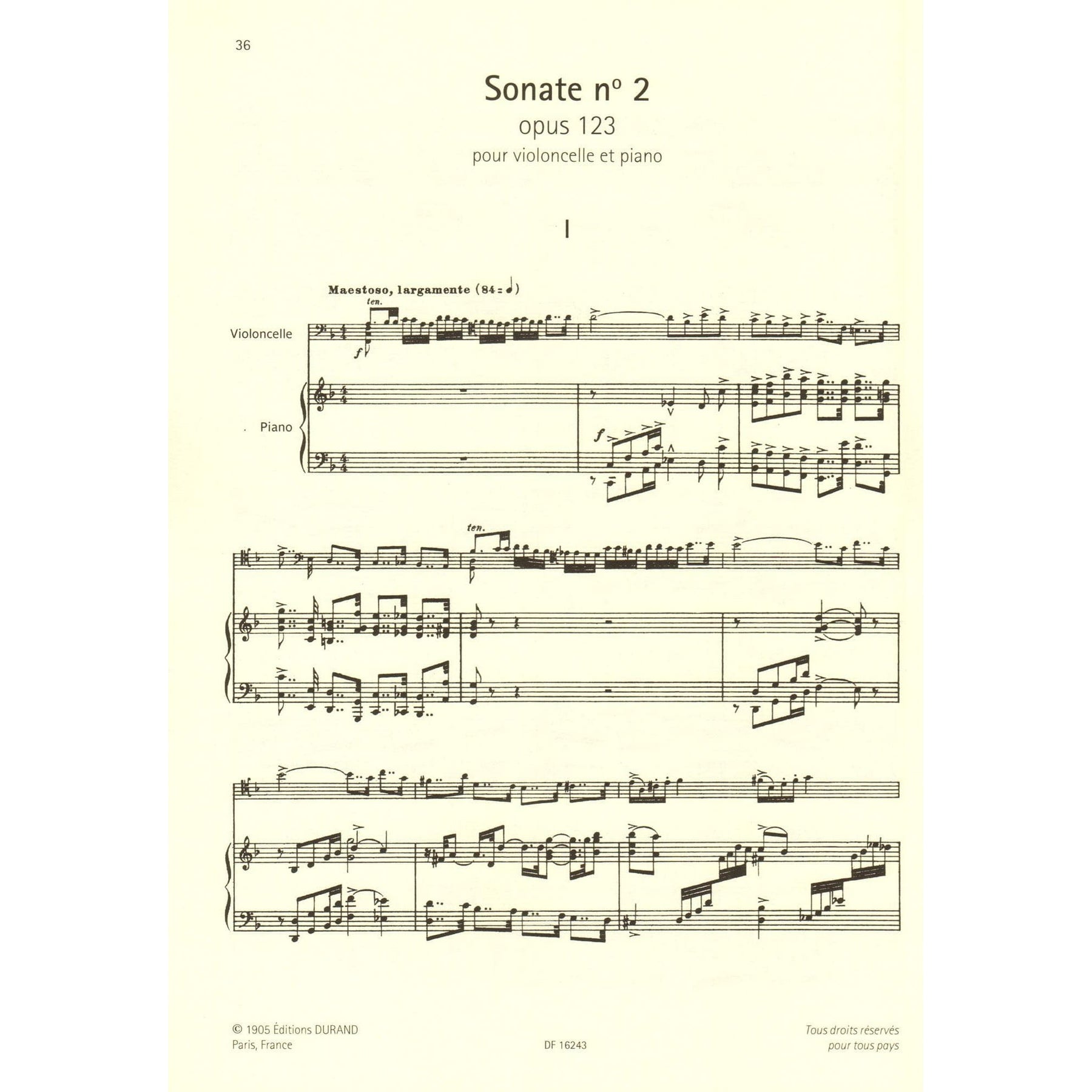 Saint-Saens, Camille - Collection for Cello: Volume II - Three Sonatas (opus 32, 123, 75) - for Cello and Piano - Durand