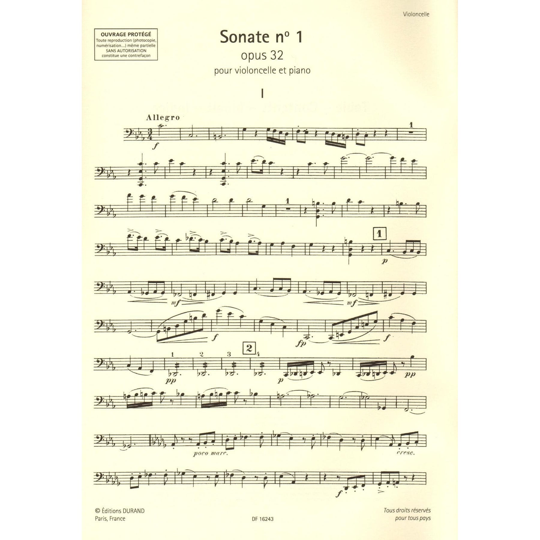 Saint-Saens, Camille - Collection for Cello: Volume II - Three Sonatas (opus 32, 123, 75) - for Cello and Piano - Durand