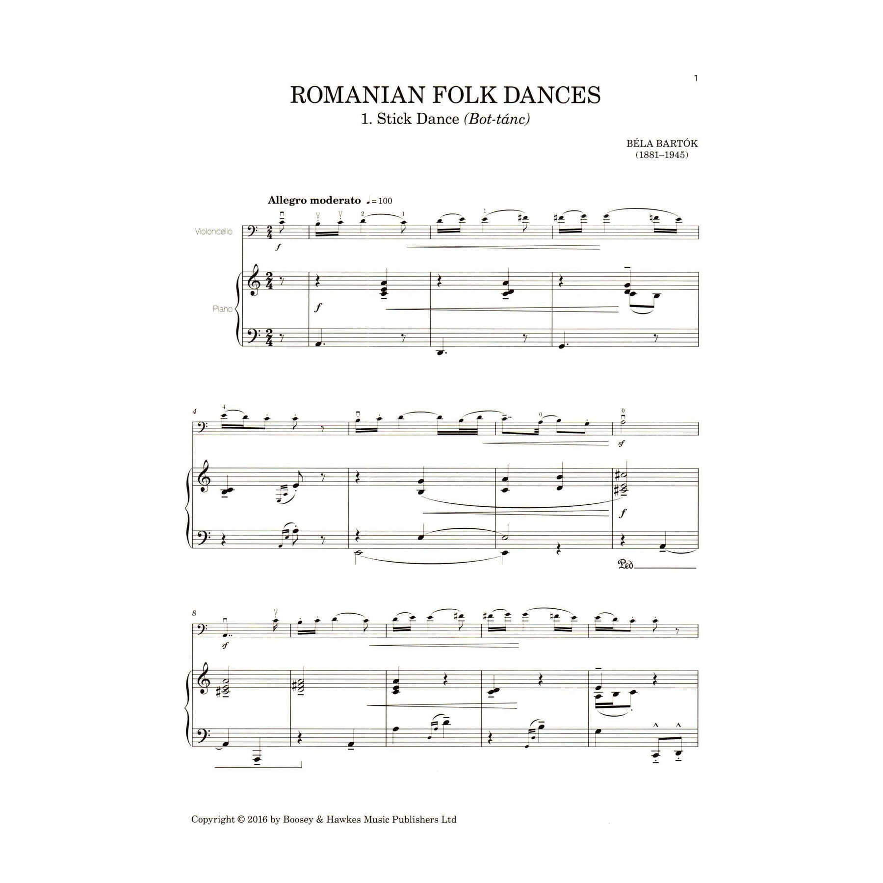 Bartok, Bela - Romanian Folk Dances for Cello (and Piano) - arrangements by Hywel Davies - Boosey & Hawkes