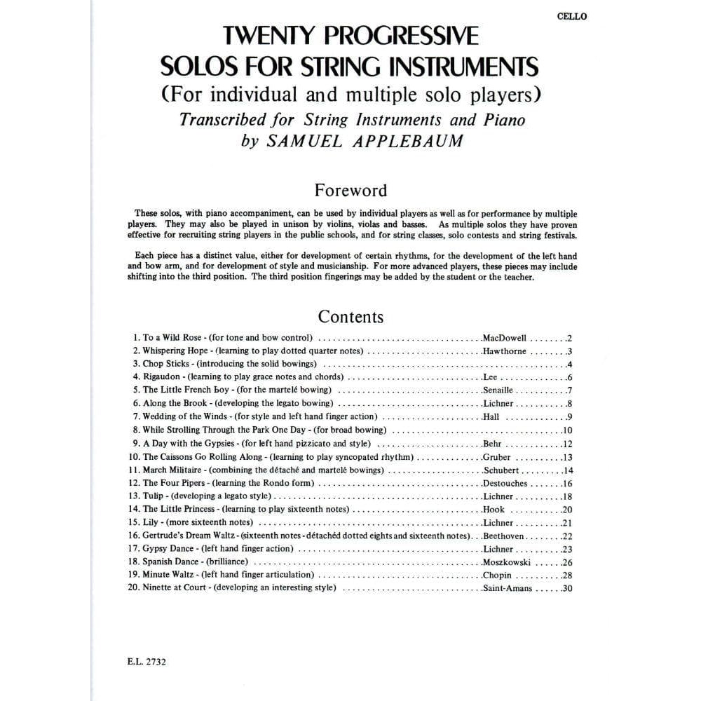 Applebaum, Samuel -20 Progressive Solos For String Instruments for Cello - Belwin/Mills Publication