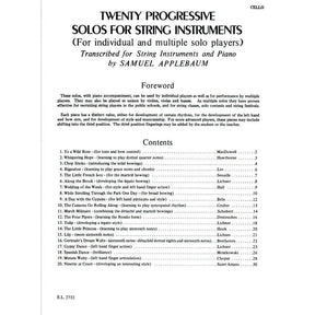 Applebaum, Samuel -20 Progressive Solos For String Instruments for Cello - Belwin/Mills Publication