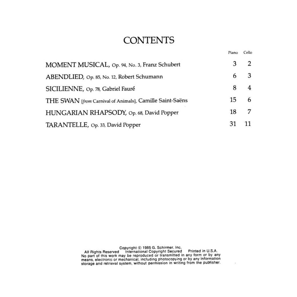 Starker - Encores For Cello Published by G Schirmer