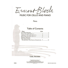 Bloch, Ernest - Music for Cello and Piano - Arranged by Kindler-Schuster - Fischer Edition