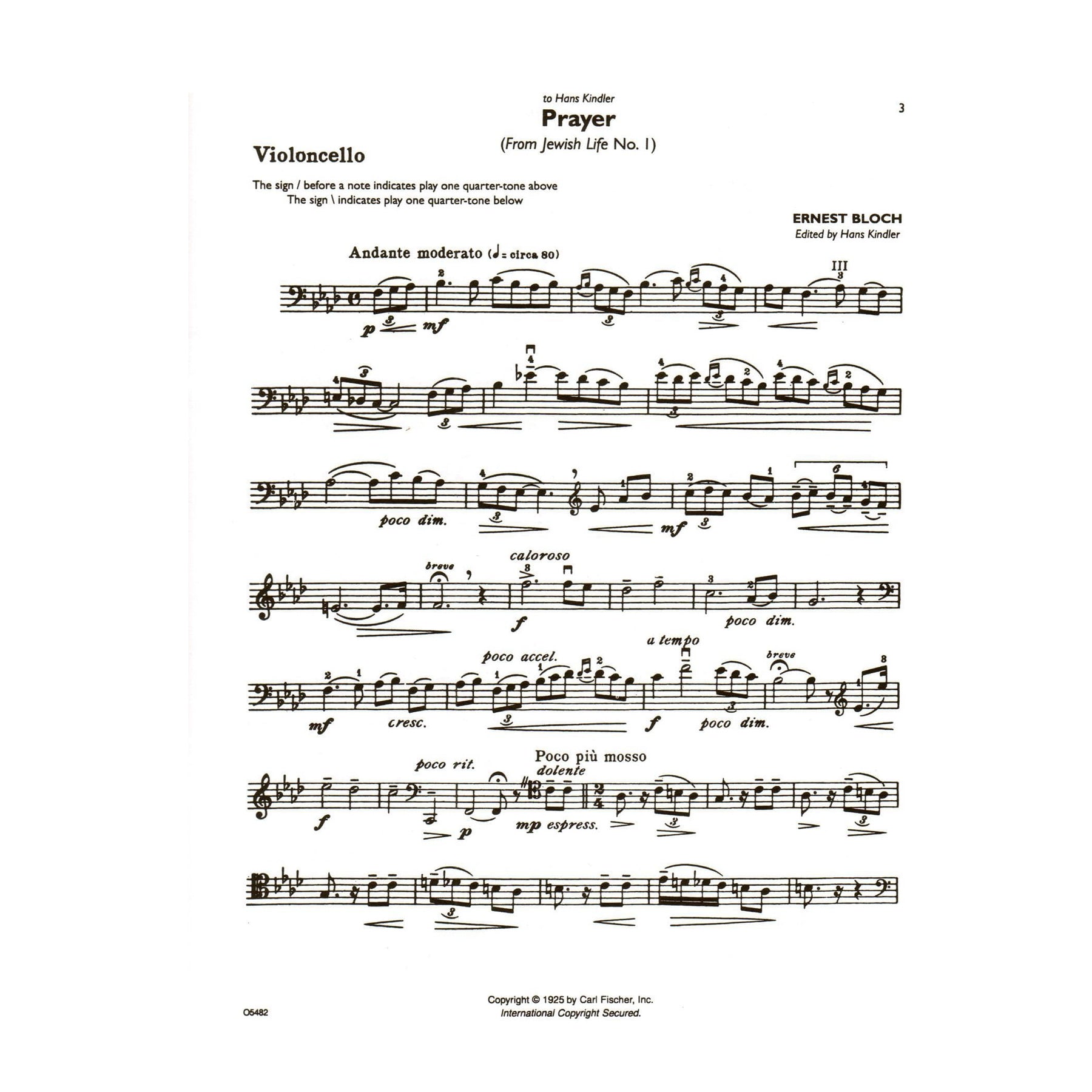 Bloch, Ernest - Music for Cello and Piano - Arranged by Kindler-Schuster - Fischer Edition