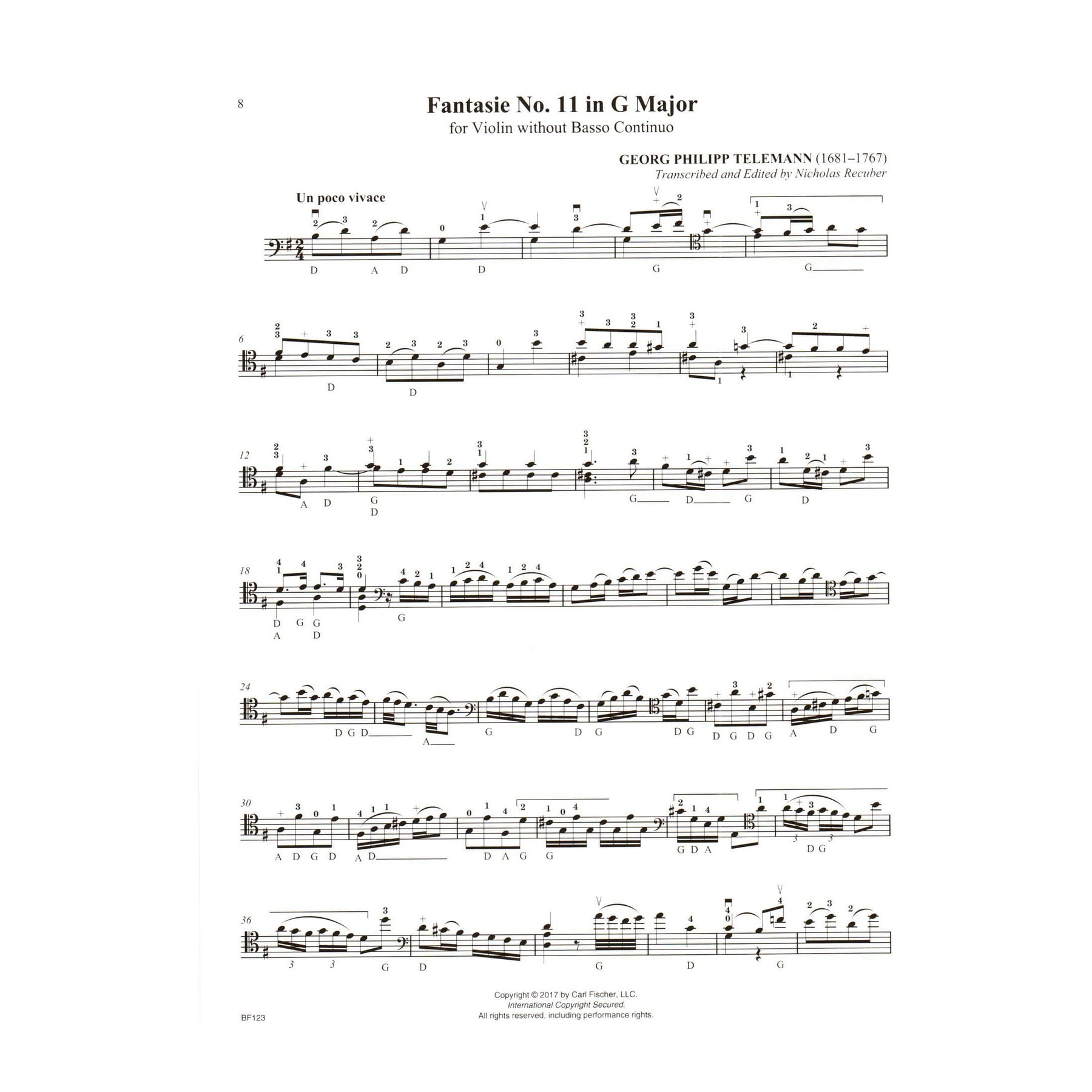 Telemann, G.P. - Fantasies for the Double Bass - for Solo Bass - transcribed and edited by Nicholas Recuber - Carl Fischer