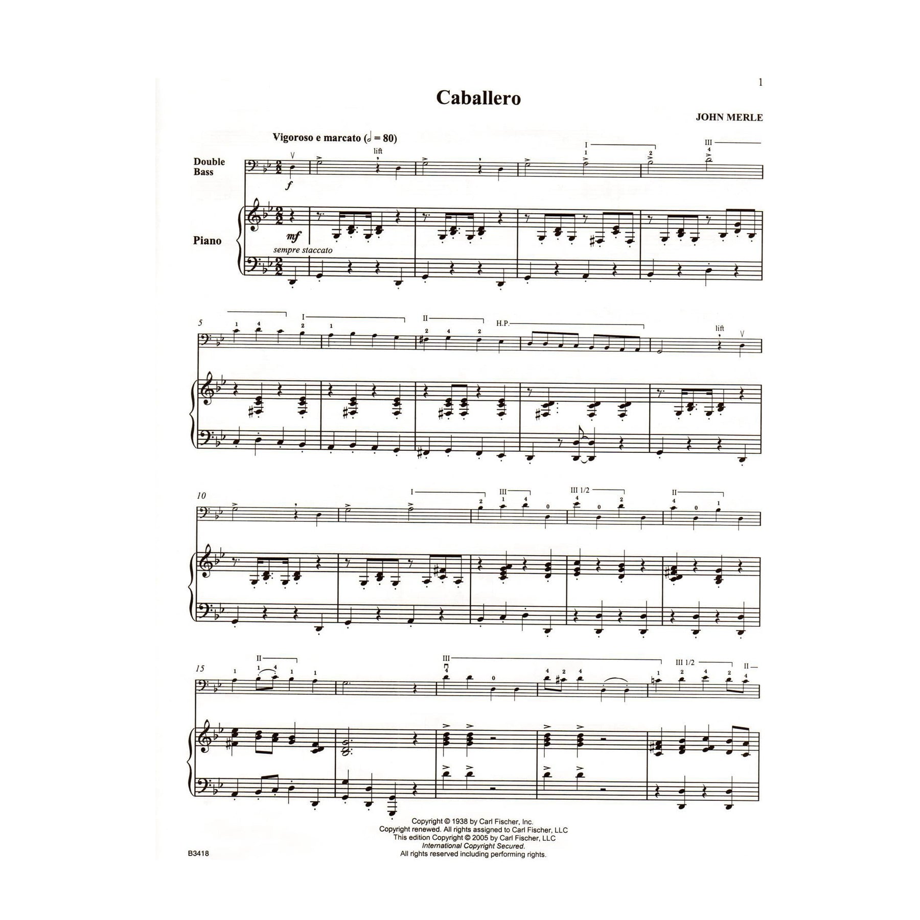 Merle, John - Caballero - Bass and Piano - Book/CD set - Carl Fischer Edition