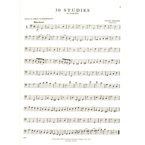 Simandl - 30 Studies For the Development of Tone For Bass Published by International Music Company