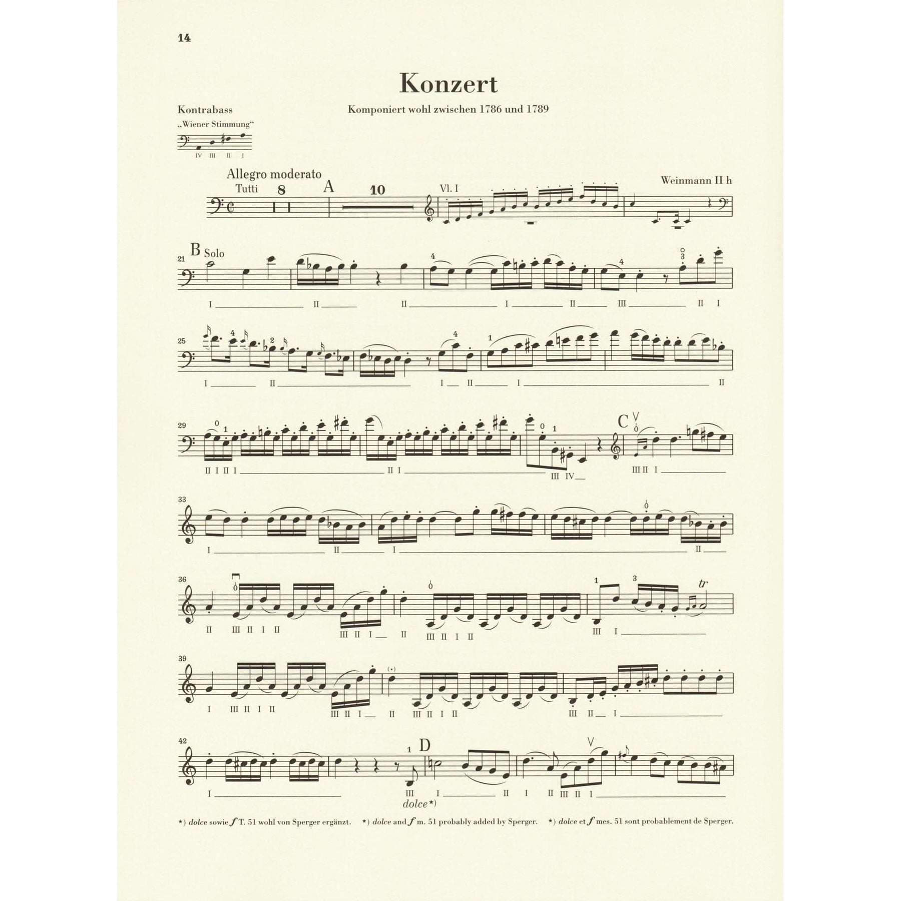 Vanhal, Johann Baptist - Double Bass Concerto - for Bass and Piano - G. Henle Verlag URTEXT