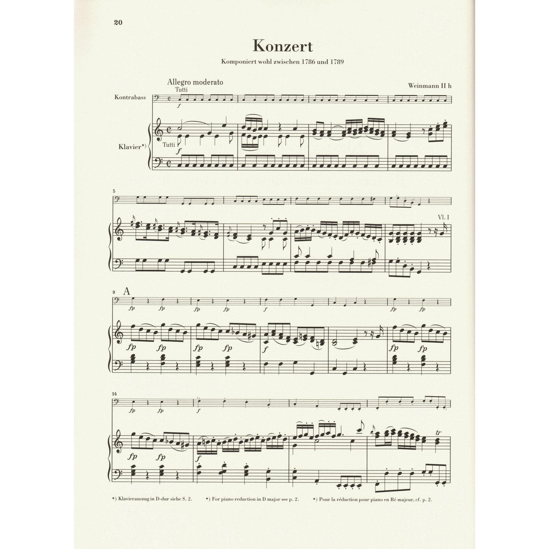 Vanhal, Johann Baptist - Double Bass Concerto - for Bass and Piano - G. Henle Verlag URTEXT