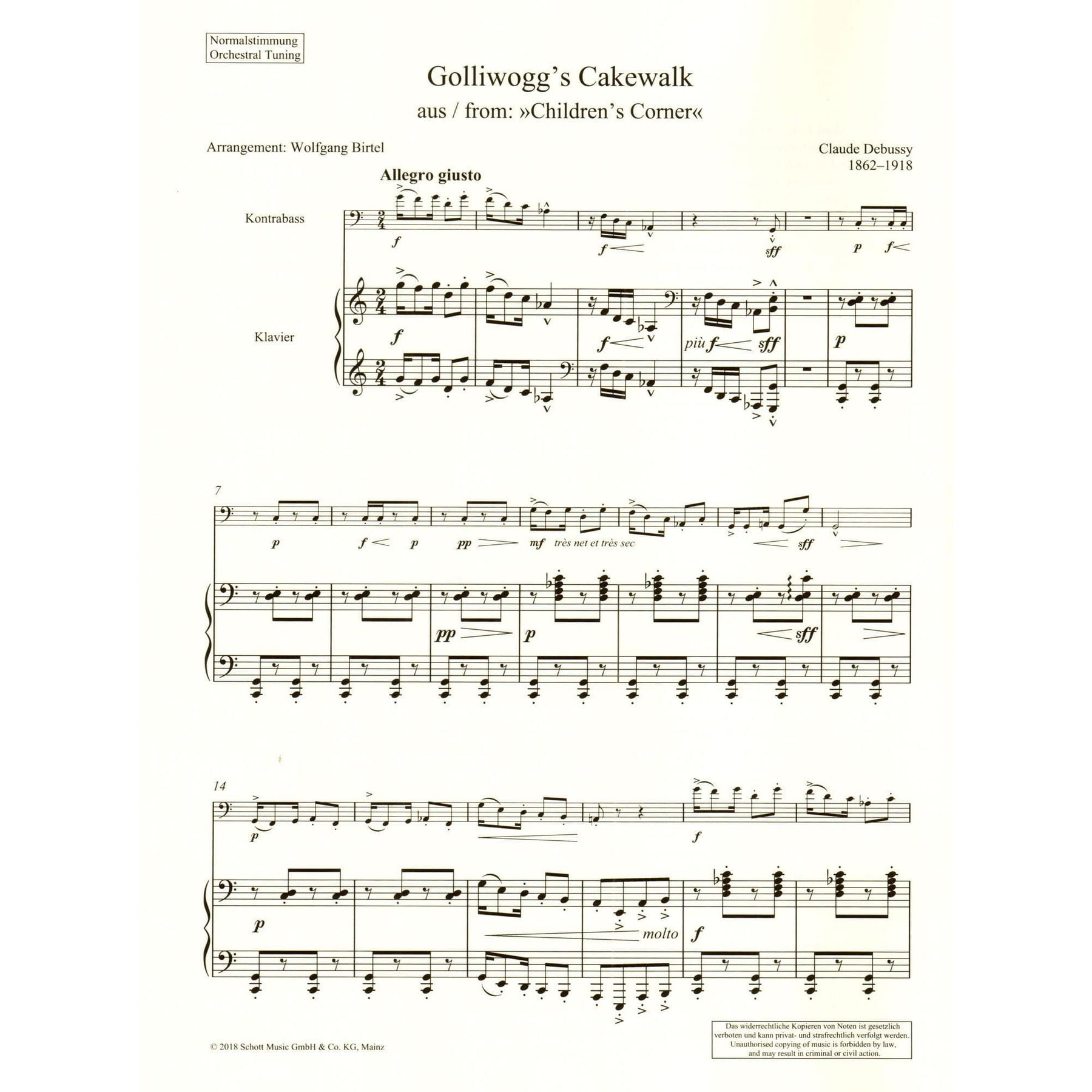 Debussy, Claude - Golliwogg's Cakewalk - Bass and Piano - Schott Edition