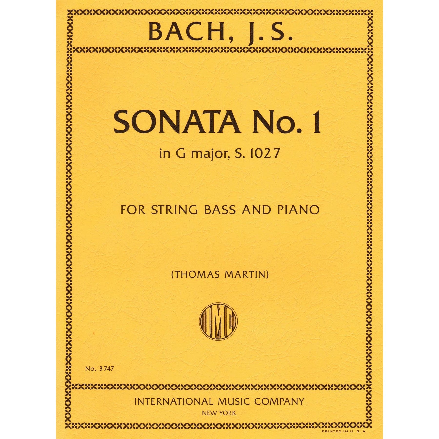 Bach, J.S. - Sonata No. 1 in G Major, S. 1027 - Bass and Piano - edited by Thomas Martin - International Edition