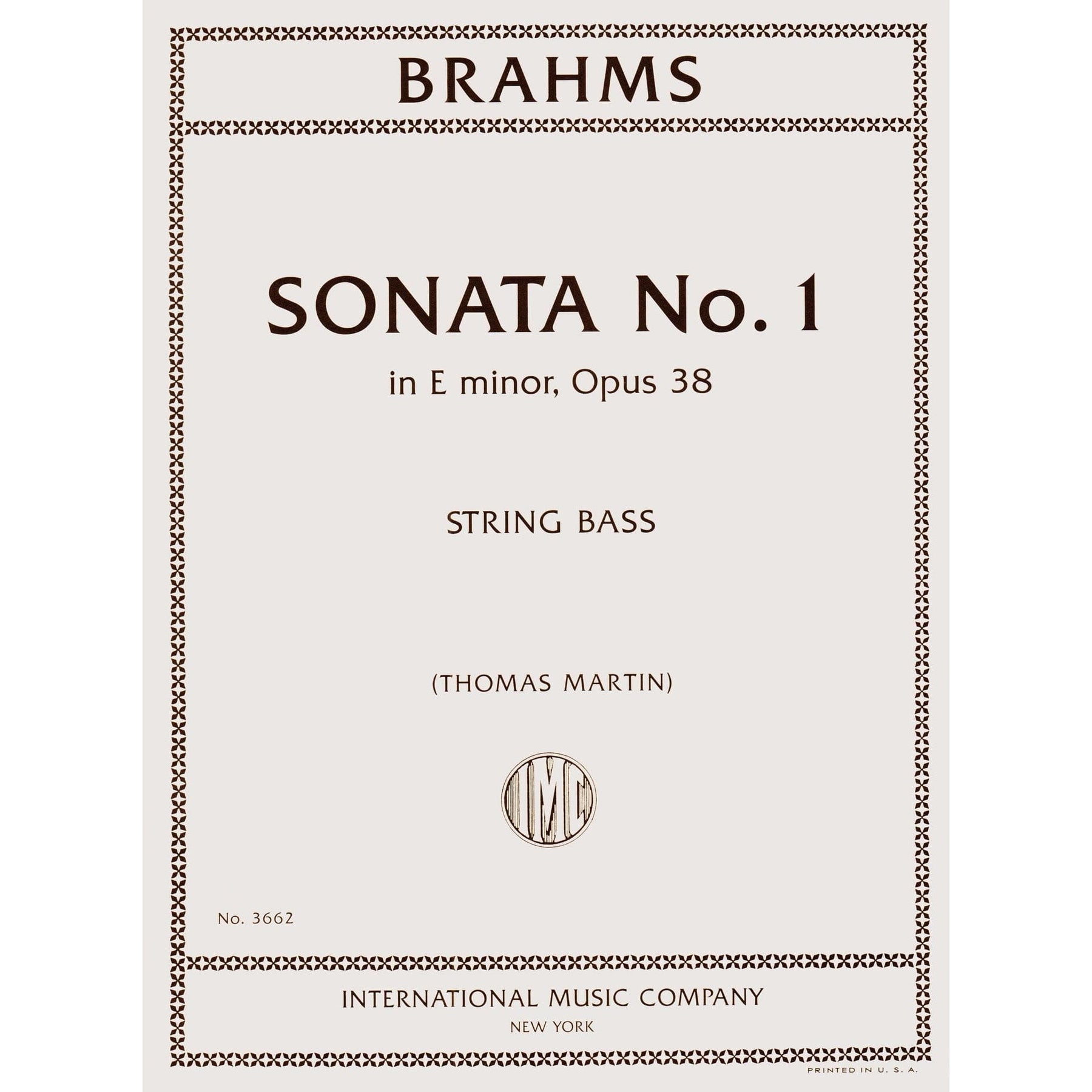 Brahms, Johannes - Sonata No. 1 in E minor, Opus 38 - for Bass and Piano - edited by Thomas Martin - International