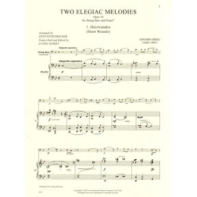 Grieg, Edvard - Two Elegiac Melodies, Op 34 - for Double Bass and Piano - Edited by Sankey - International Edition