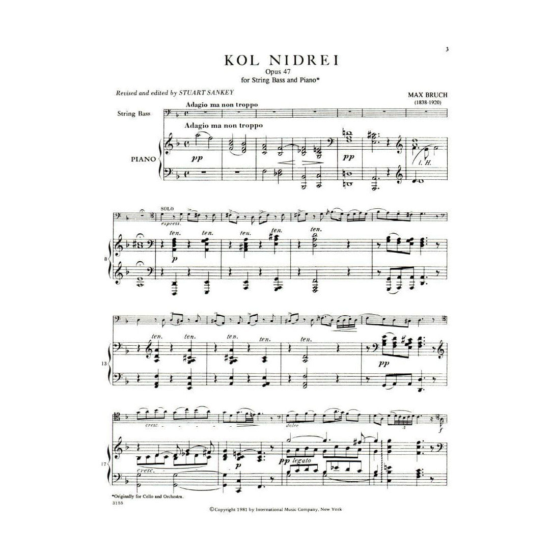 Bruch, Max - Kol Nidre Op 47 for Double Bass and Piano - Arranged by Sankey/Reinshagen - International Edition