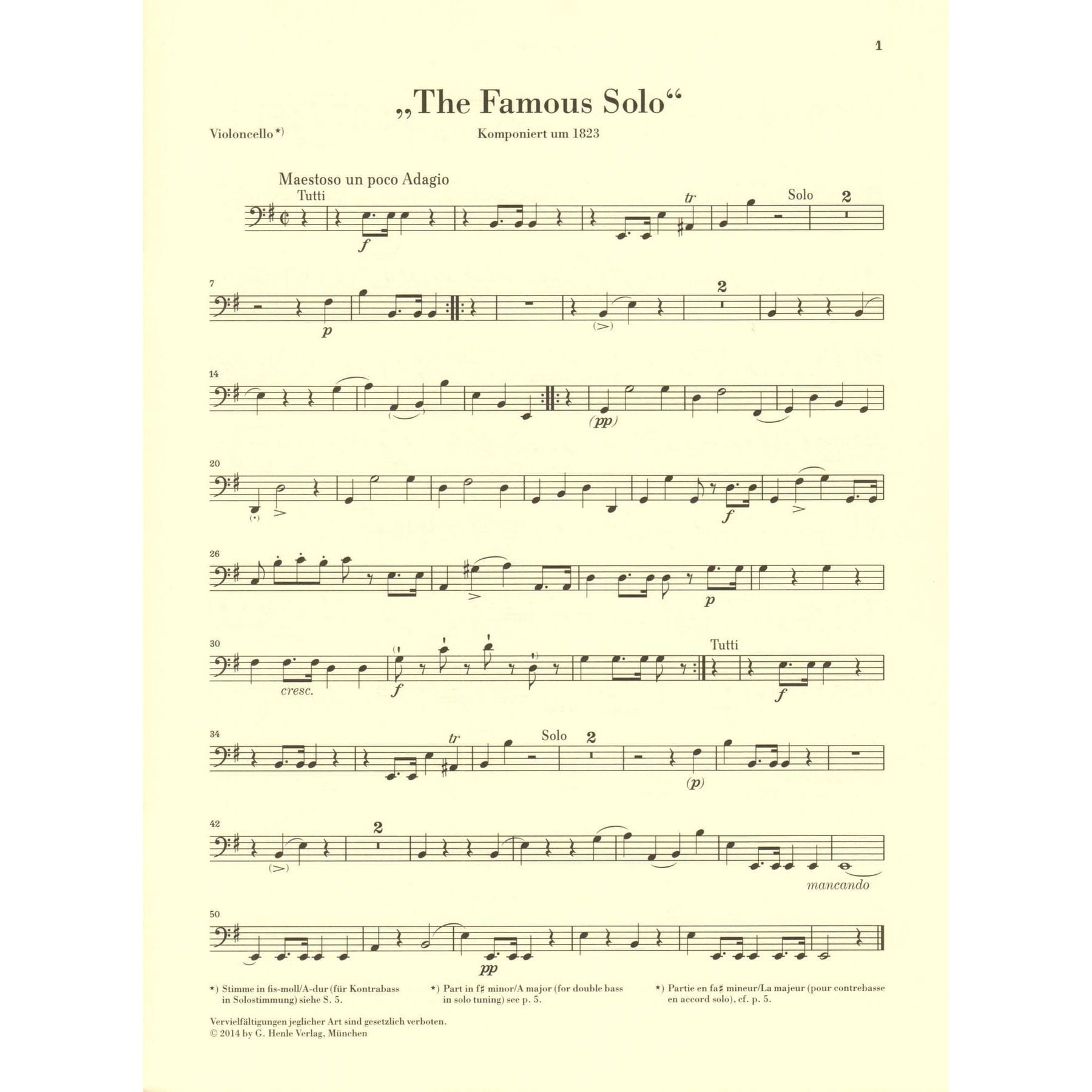 Dragonetti, Domenico - "The Famous Solo" for Double Bass - Double Bass and Piano - edited by Tobias Glöckler - G. Henle Verlag